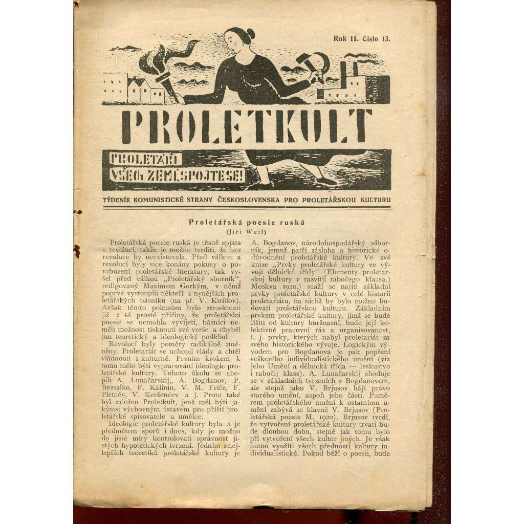Proletkult, rok II., číslo 13/1923 [Týdeník KSČ pro proletářskou kulturu] - časopis, noviny, 1. republika