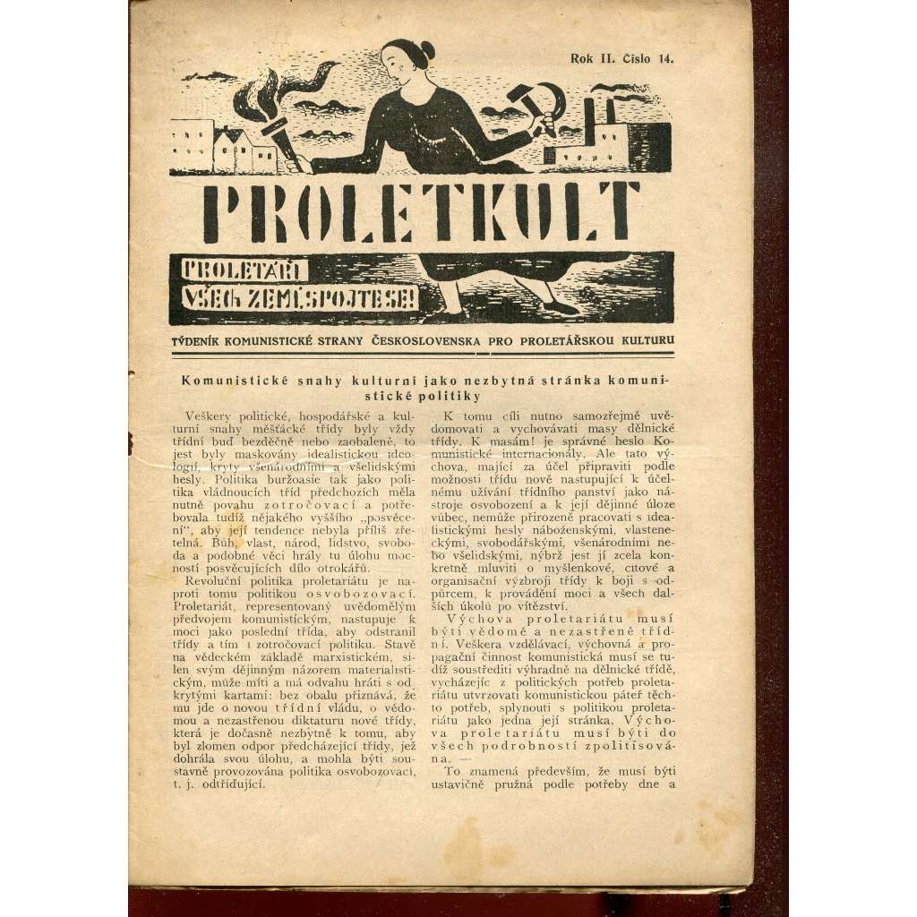 Proletkult, rok II., číslo 14/1923 [Týdeník KSČ pro proletářskou kulturu] - časopis, noviny, 1. republika