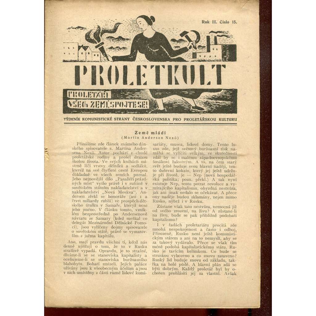 Proletkult, rok II., číslo 15/1923 [Týdeník KSČ pro proletářskou kulturu] - časopis, noviny, 1. republika