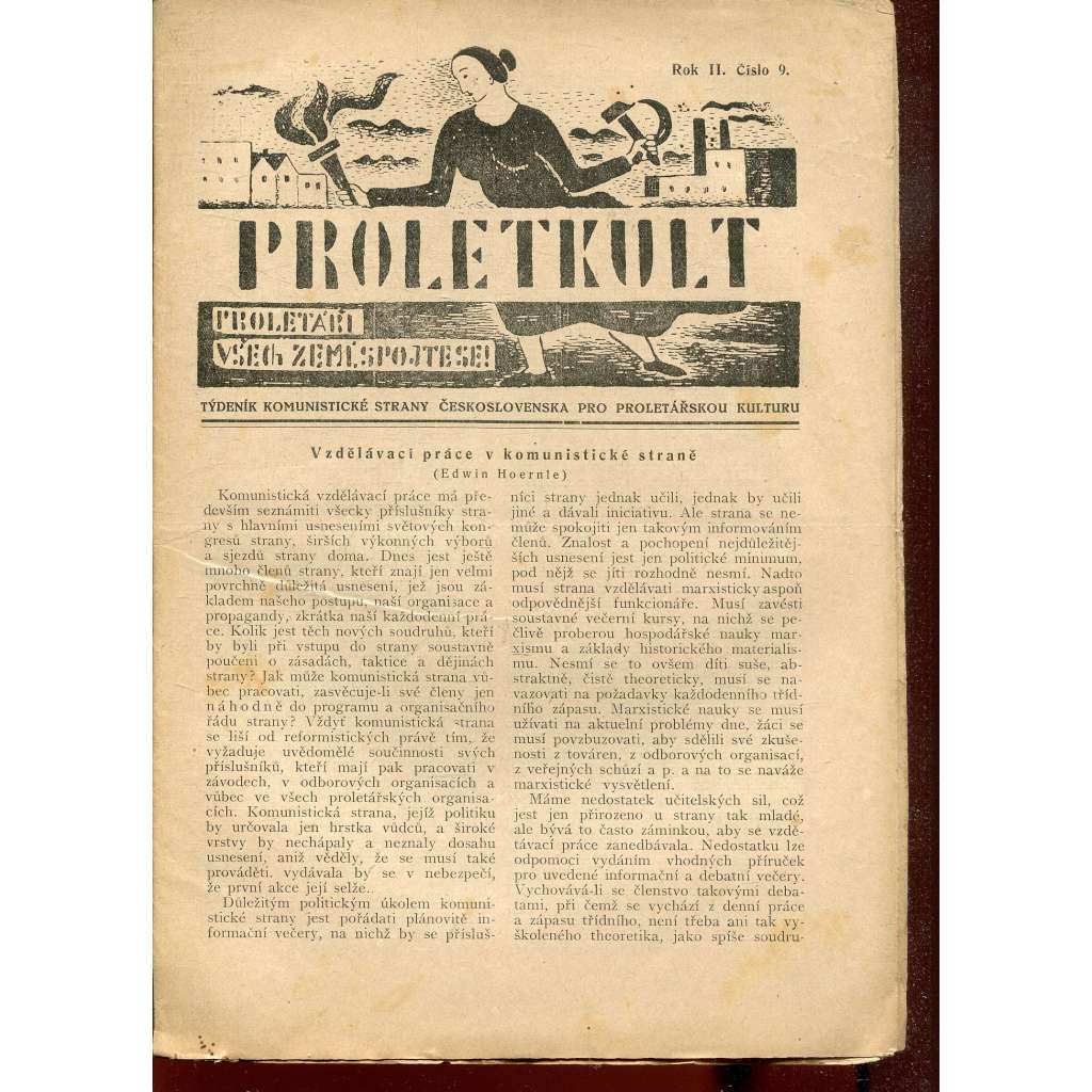 Proletkult, rok II., číslo 9/1923 [Týdeník KSČ pro proletářskou kulturu] - časopis, noviny, 1. republika