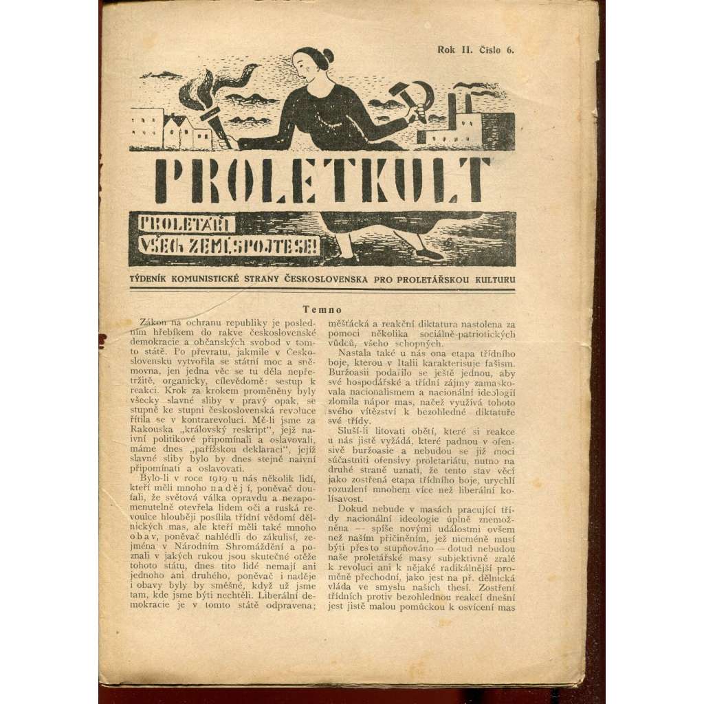 Proletkult, rok II., číslo 6/1923 [Týdeník KSČ pro proletářskou kulturu] - časopis, noviny, 1. republika