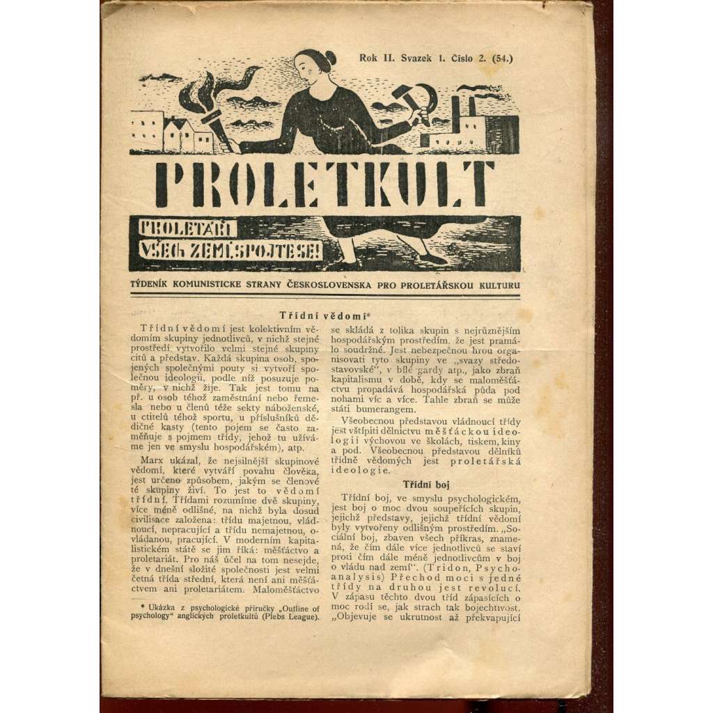Proletkult, rok II., číslo 2/1923 [Týdeník KSČ pro proletářskou kulturu] - časopis, noviny, 1. republika
