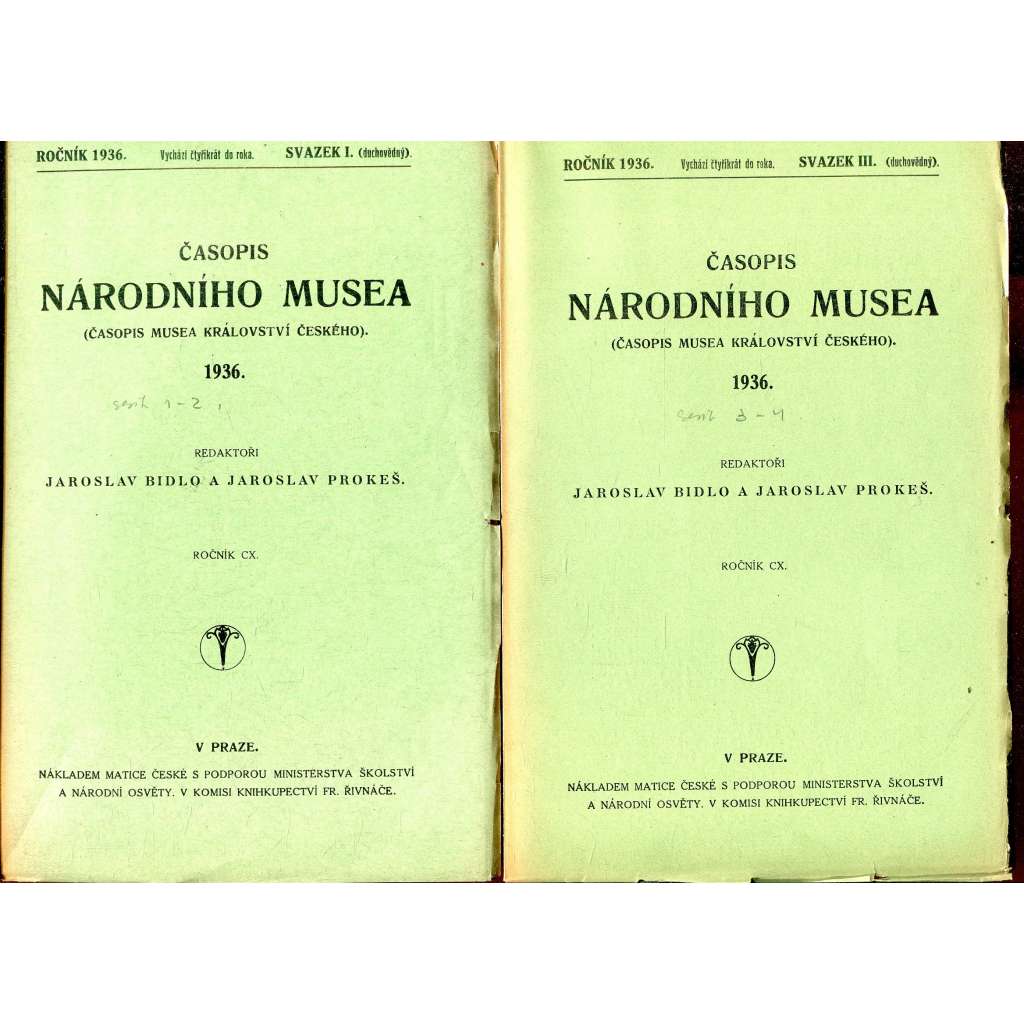 Časopis Národního musea, ročník CX./1936 (Časopis musea Království českého) - 2 svazky