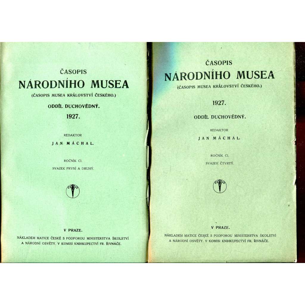 Časopis Národního musea, ročník CI., sv. I.-IV./1927 (Časopis musea Království českého) - 3 svazky