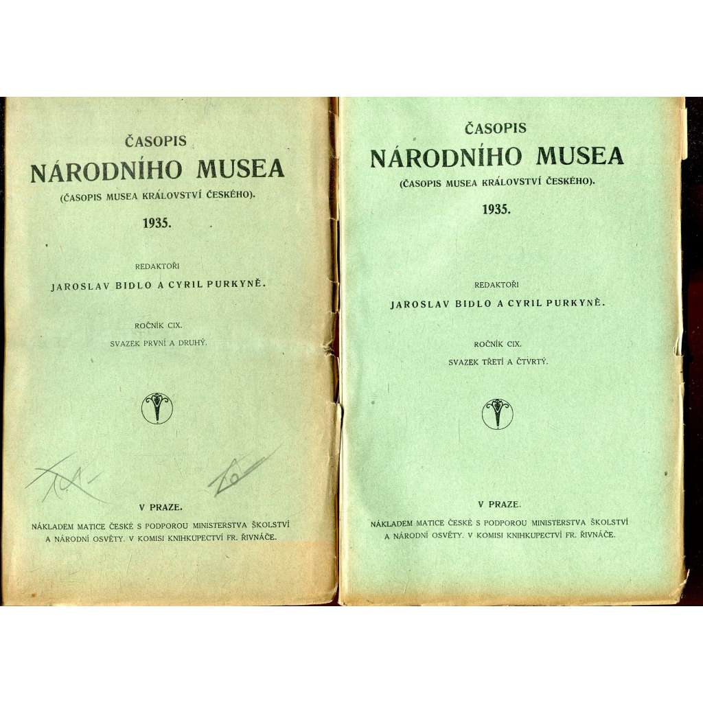 Časopis Národního musea, ročník CIX., sv. I.-IV./1935 (Časopis musea Království českého) - 2 svazky