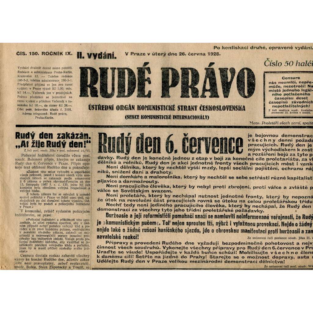 Rudé právo, ročník IX., číslo 150/1928 (1. republika, staré noviny)