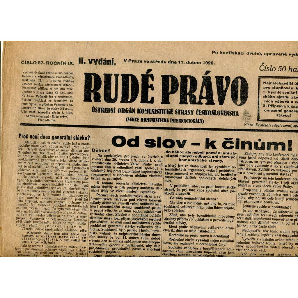 Rudé právo, ročník IX., číslo 87/1928 (1. republika, staré noviny)