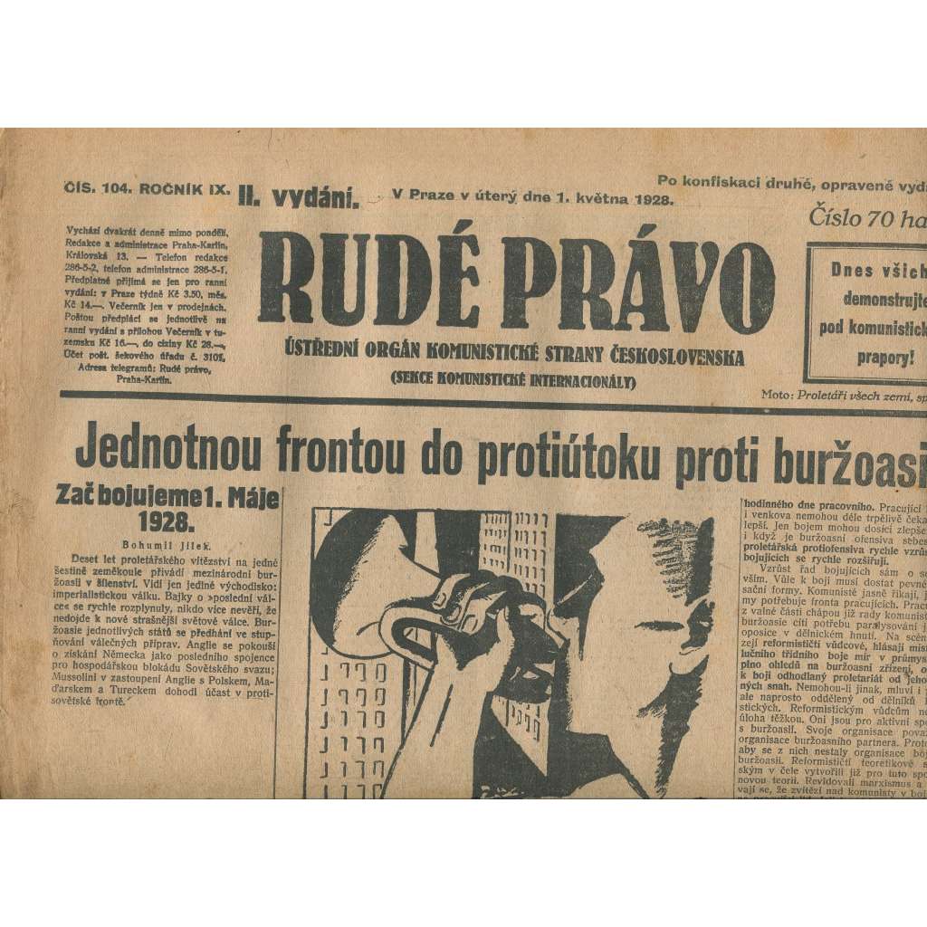 Rudé právo, ročník IX., číslo 104/1928 (1. republika, staré noviny) - není kompletní