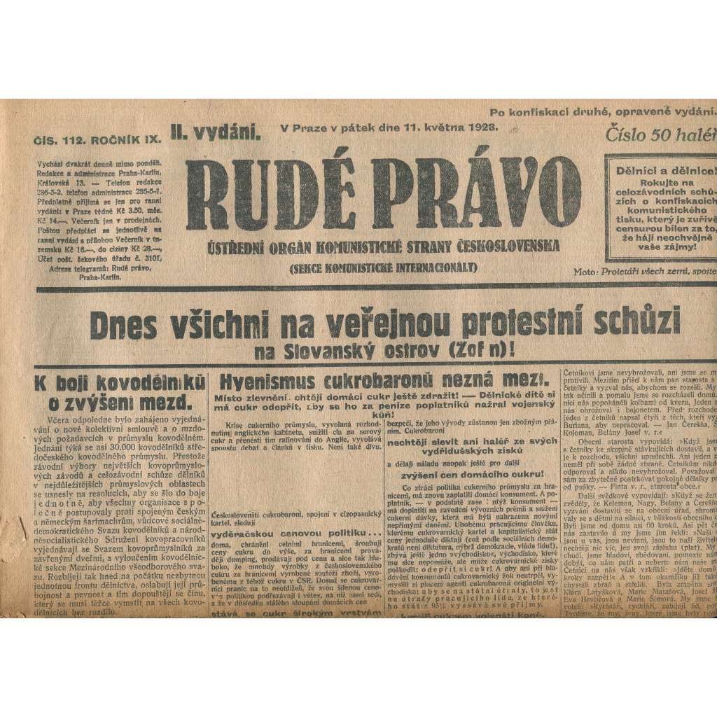 Rudé právo, ročník IX., číslo 112/1928 (1. republika, staré noviny)