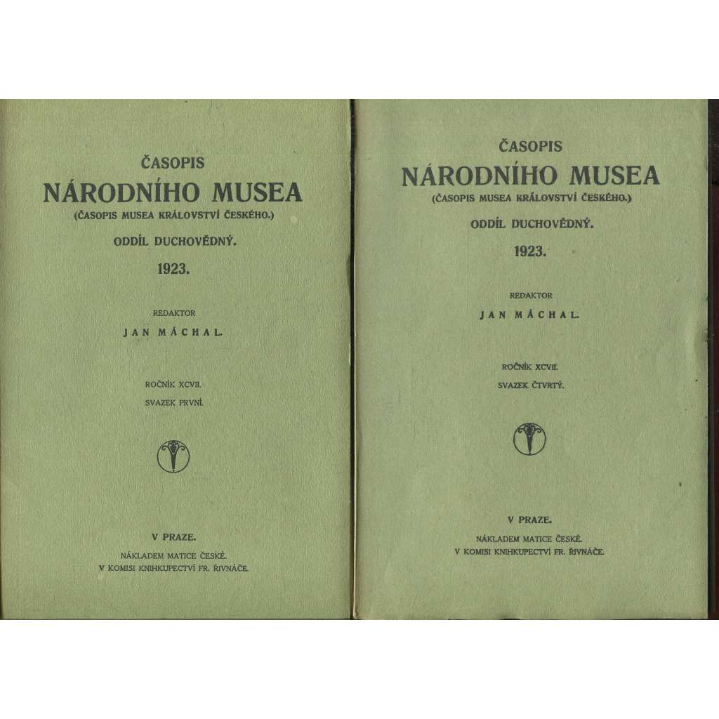 Časopis Národního musea, ročník XCVII., sv. I.-IV./1923 (Časopis musea Království českého) - 3 svazky