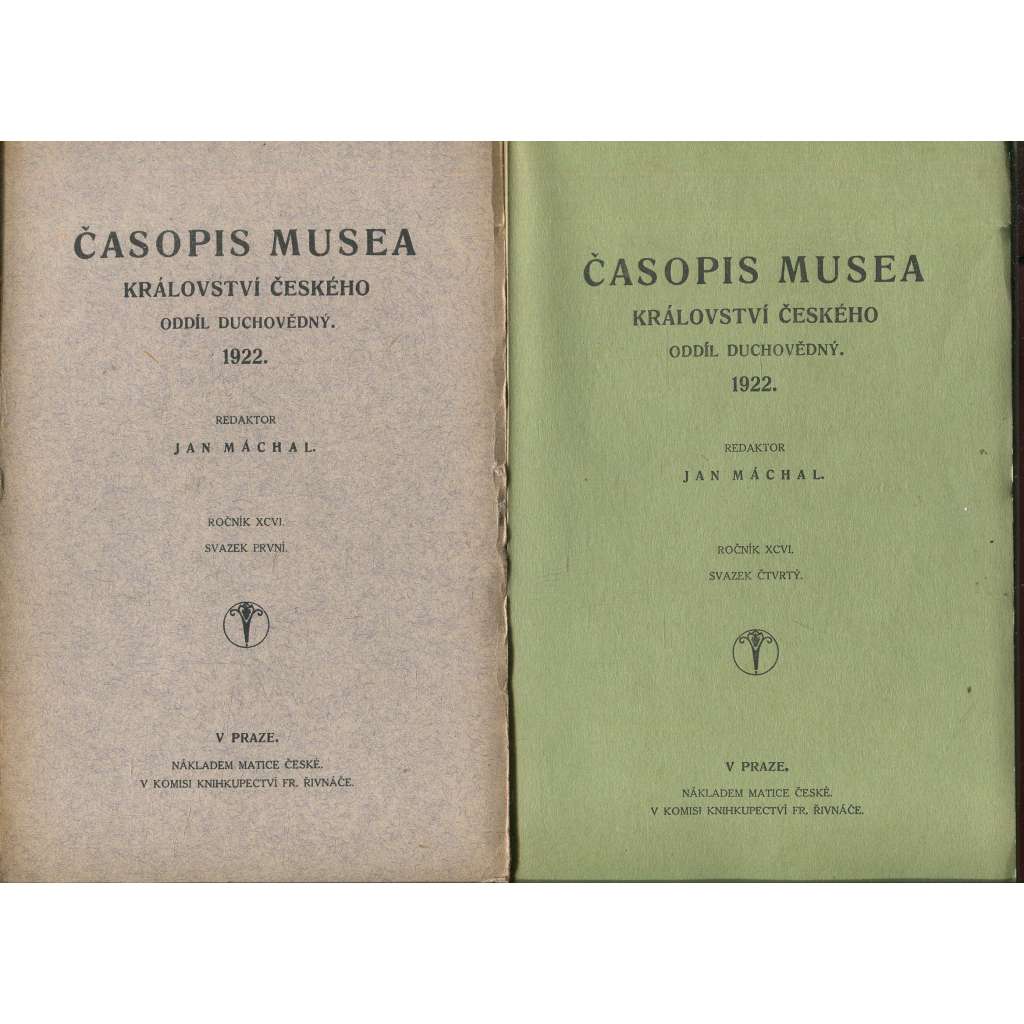Časopis Národního musea, ročník XCVI., sv. I.-IV./1922 (Časopis musea Království českého) - 3 svazky