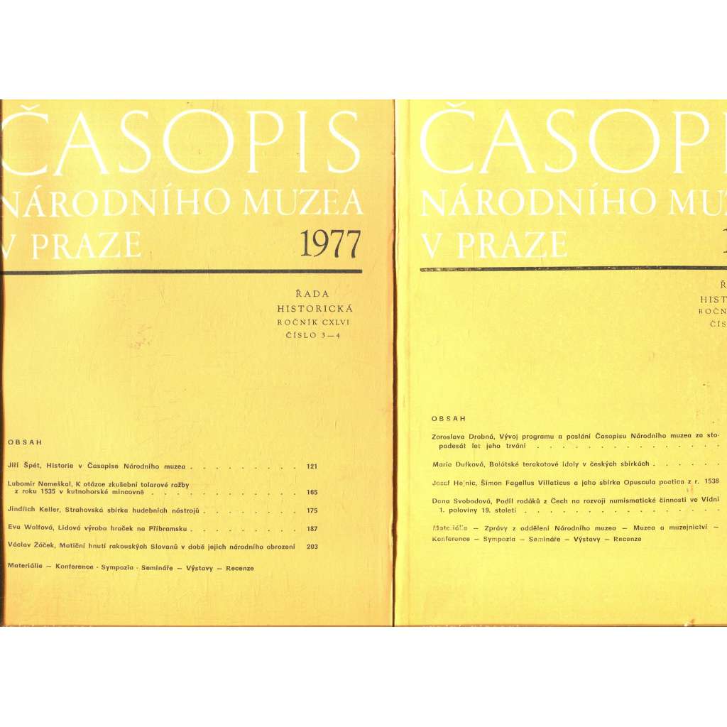 Časopis Národního muzea v Praze, ročník CXLVI., číslo 1-4/1977 (2 svazky)