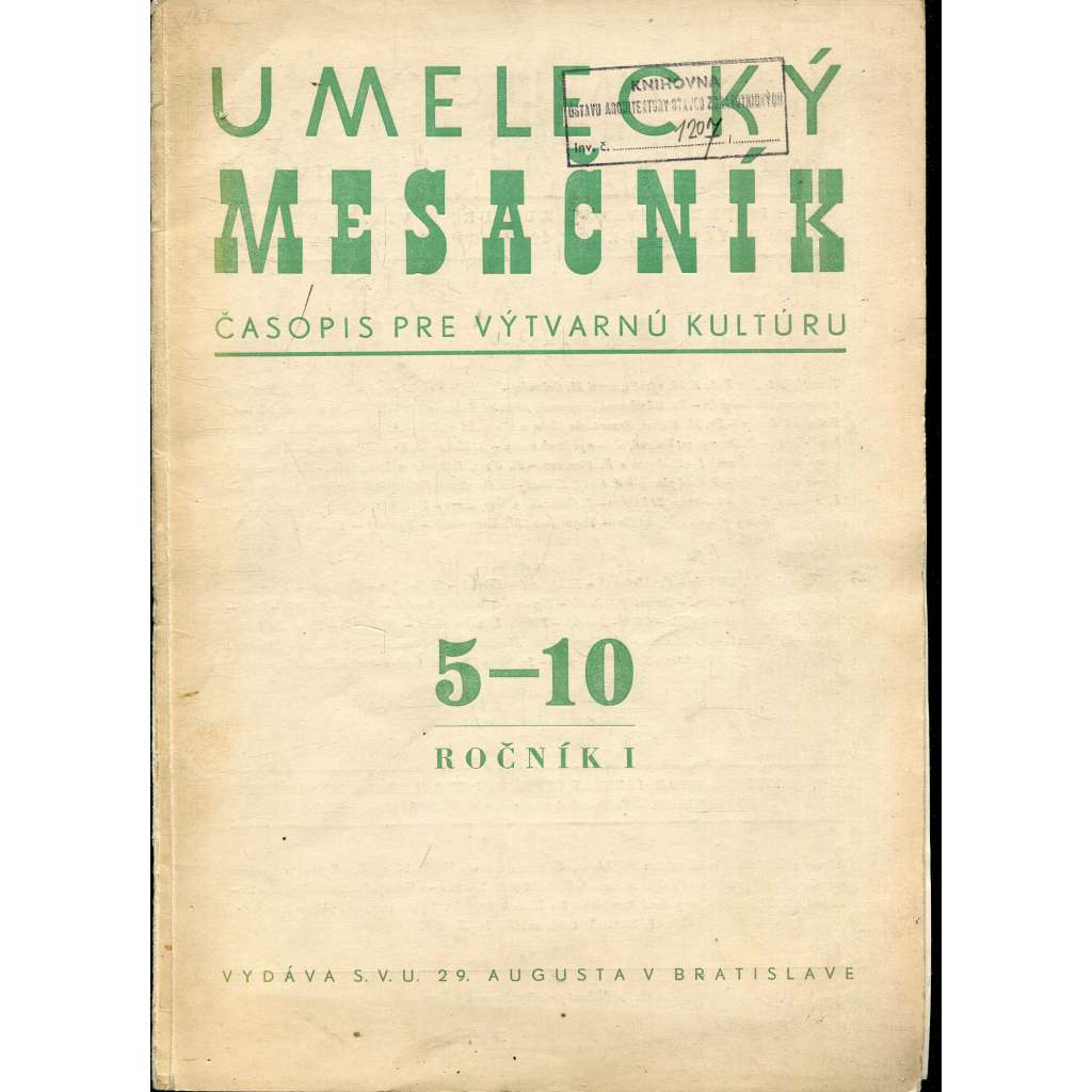 Umelecký mesačník, ročník I., číslo 5-10/1948. Časopis pre výtvarnú kultúru (text slovensky)