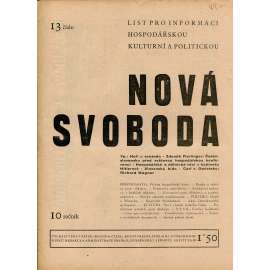 Nová svoboda, ročník 10, číslo 13/1933. List pro informaci hospodářskou, kulturní a politickou (noviny, časopis)