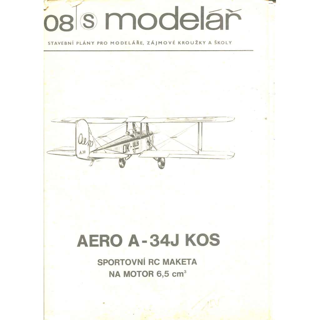 Modelář, číslo 108. Stavební plány pro modeláře, zájmové kroužky a školy (letadla, letectví) - AERO A-34J KOS