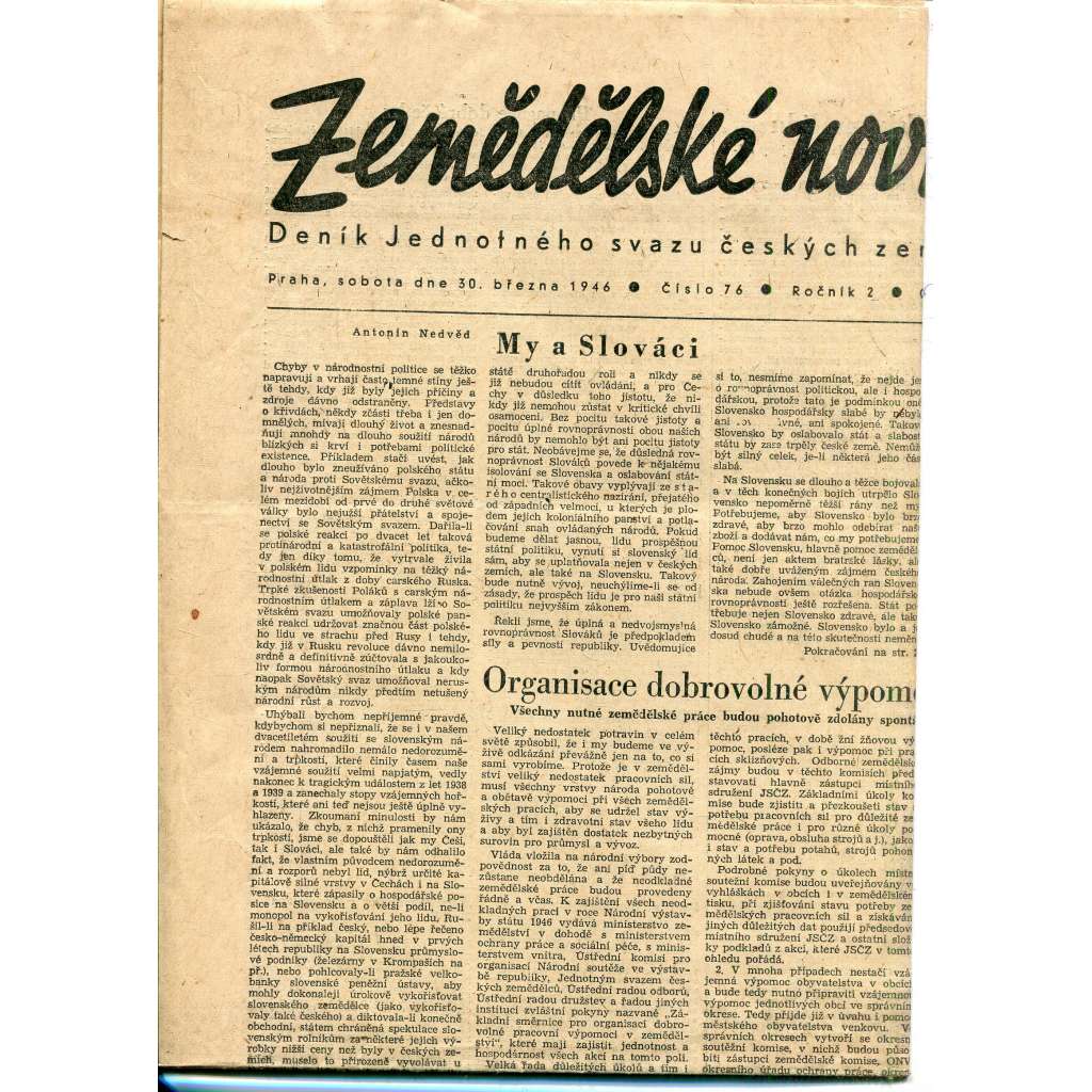 Zemědělské noviny, ročník II., číslo 76/1946
