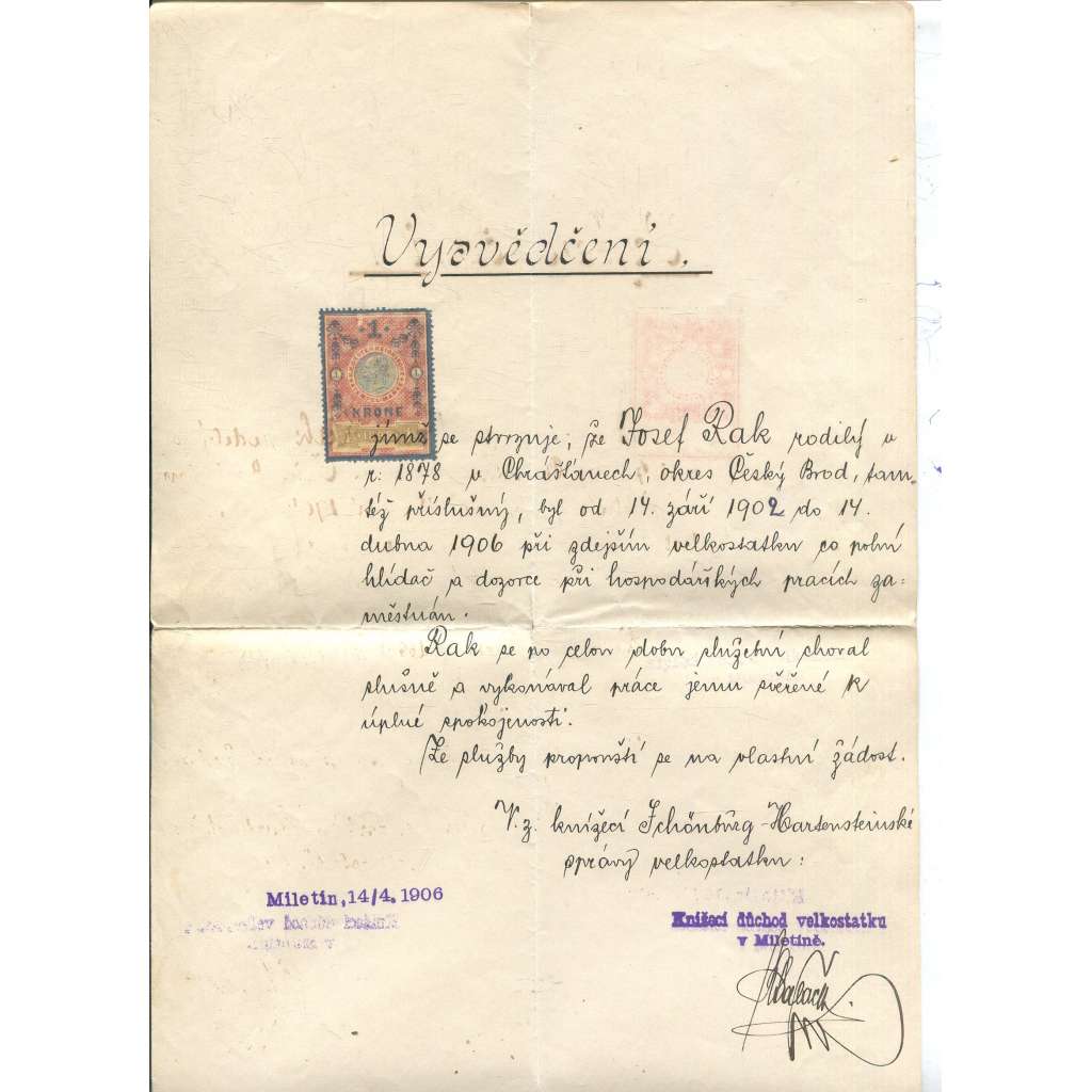 Staré vysvědčení (1906)
