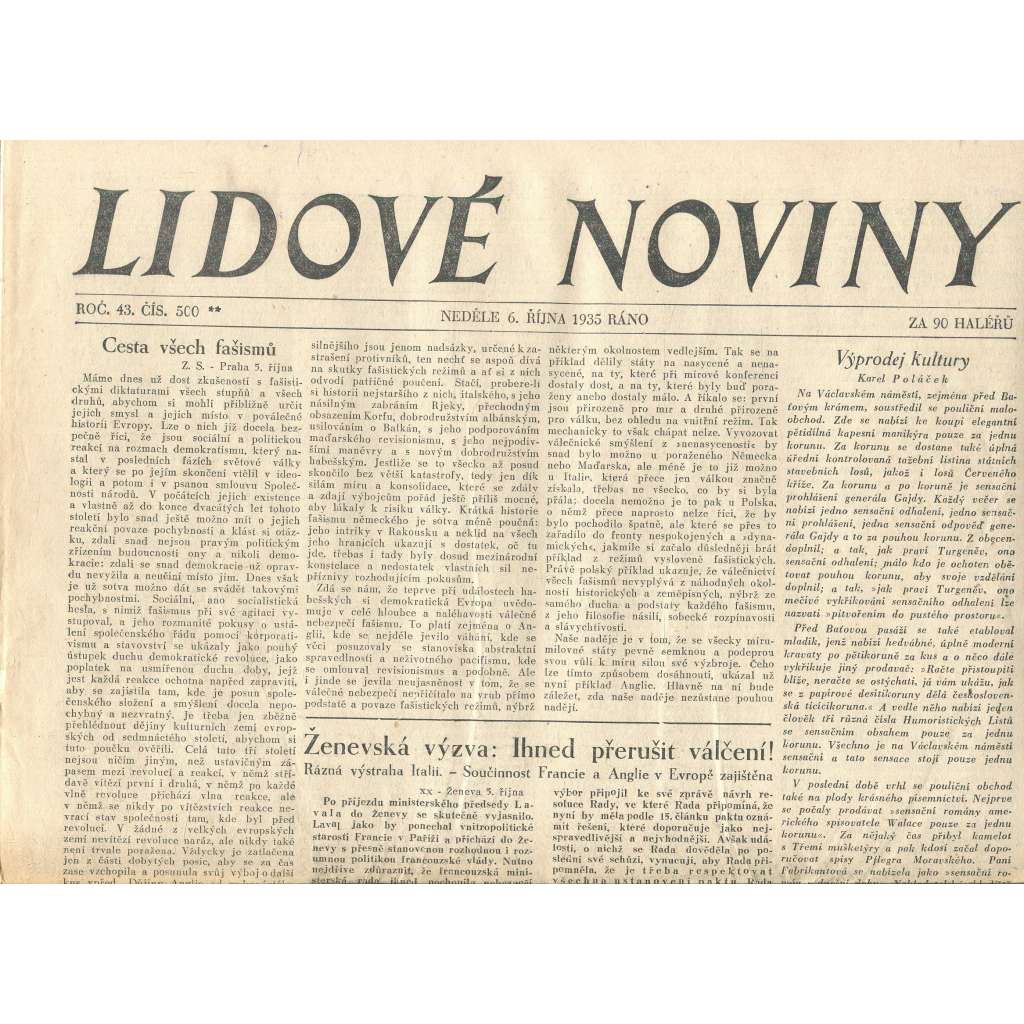 Lidové noviny (6.10.1935) - 1. republika