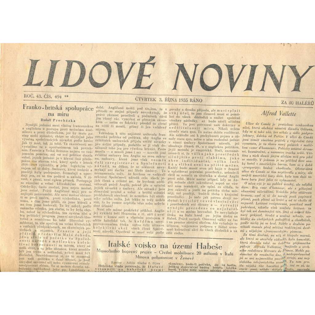 Lidové noviny (3.10.1935) - 1. republika
