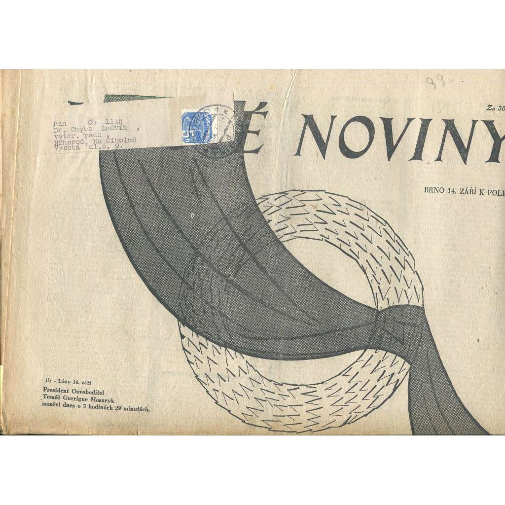 Lidové noviny, 1937 (smrt T. G. Masaryk, prezident) - pošk.