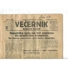 Rudé právo Večerník, ročník I., číslo 1/1920 - staré noviny - [komunisté, komunismus]