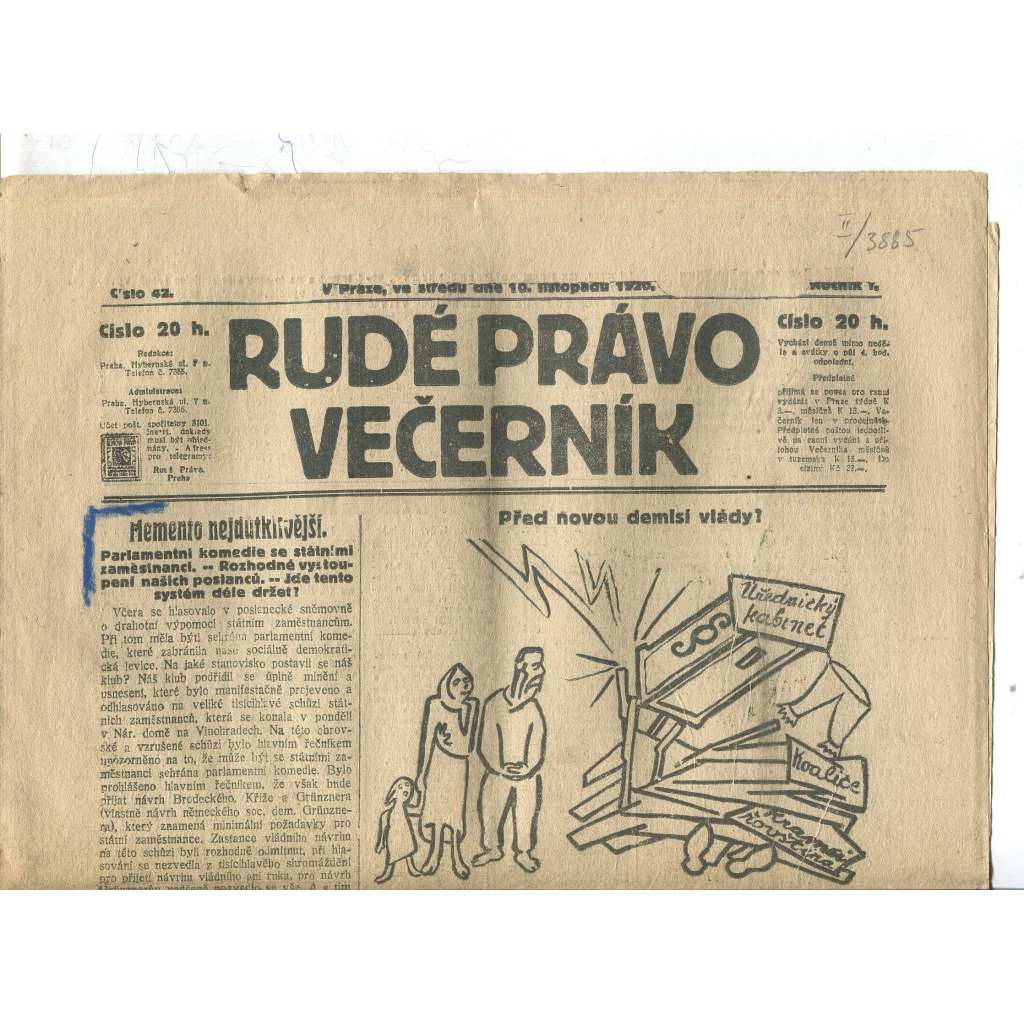Rudé právo Večerník, ročník I., číslo 42/1920 - staré noviny - [komunisté, komunismus]