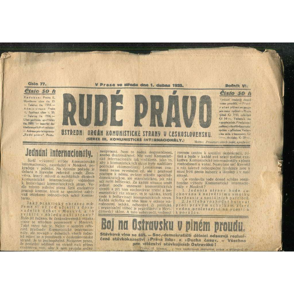 Rudé právo, ročník VI., číslo 77/1925 - staré noviny - [komunisté, komunismus]