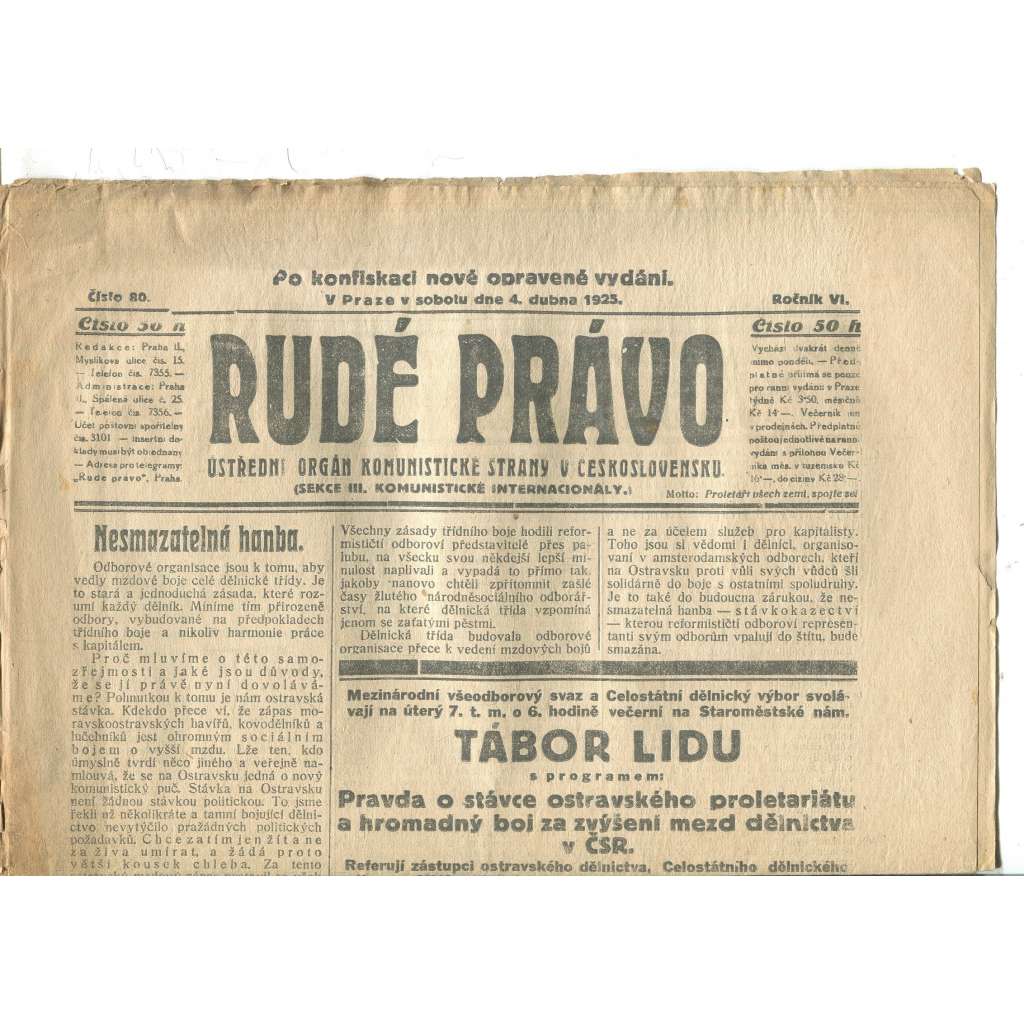 Rudé právo, ročník VI., číslo 80/1925 - staré noviny - [komunisté, komunismus]