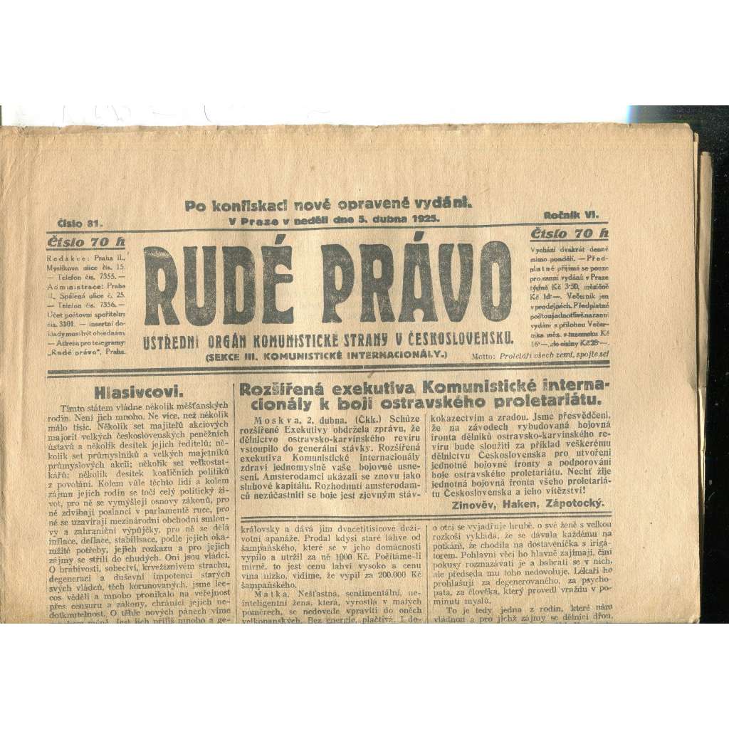 Rudé právo, ročník VI., číslo 81/1925 - staré noviny - [komunisté, komunismus]
