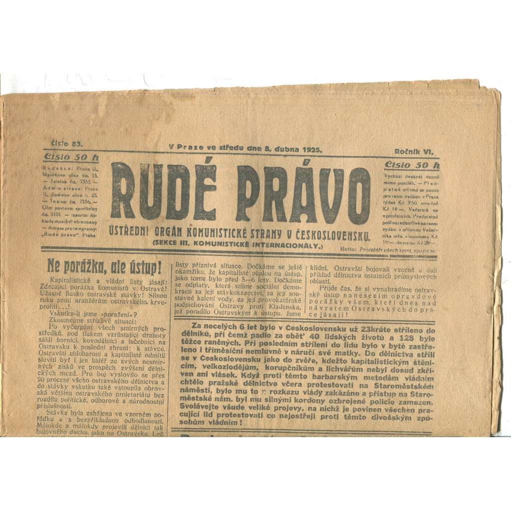 Rudé právo, ročník VI., číslo 83/1925 - staré noviny - [komunisté, komunismus]