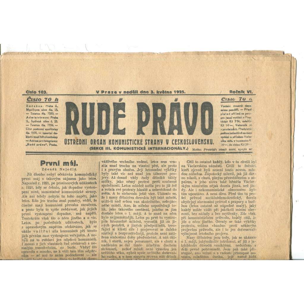 Rudé právo, ročník VI., číslo 103/1925 - staré noviny - [komunisté, komunismus]