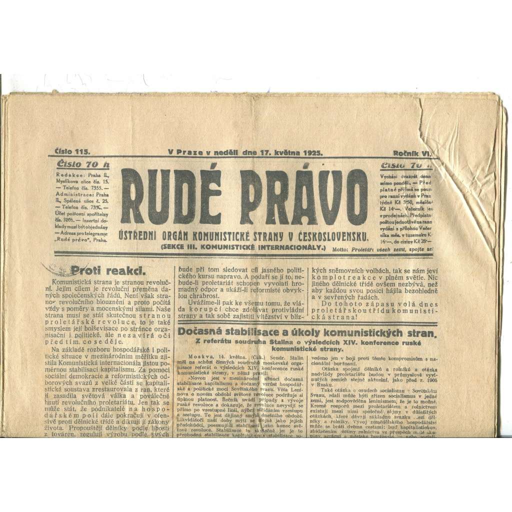 Rudé právo, ročník VI., číslo 115/1925 - staré noviny - [komunisté, komunismus]