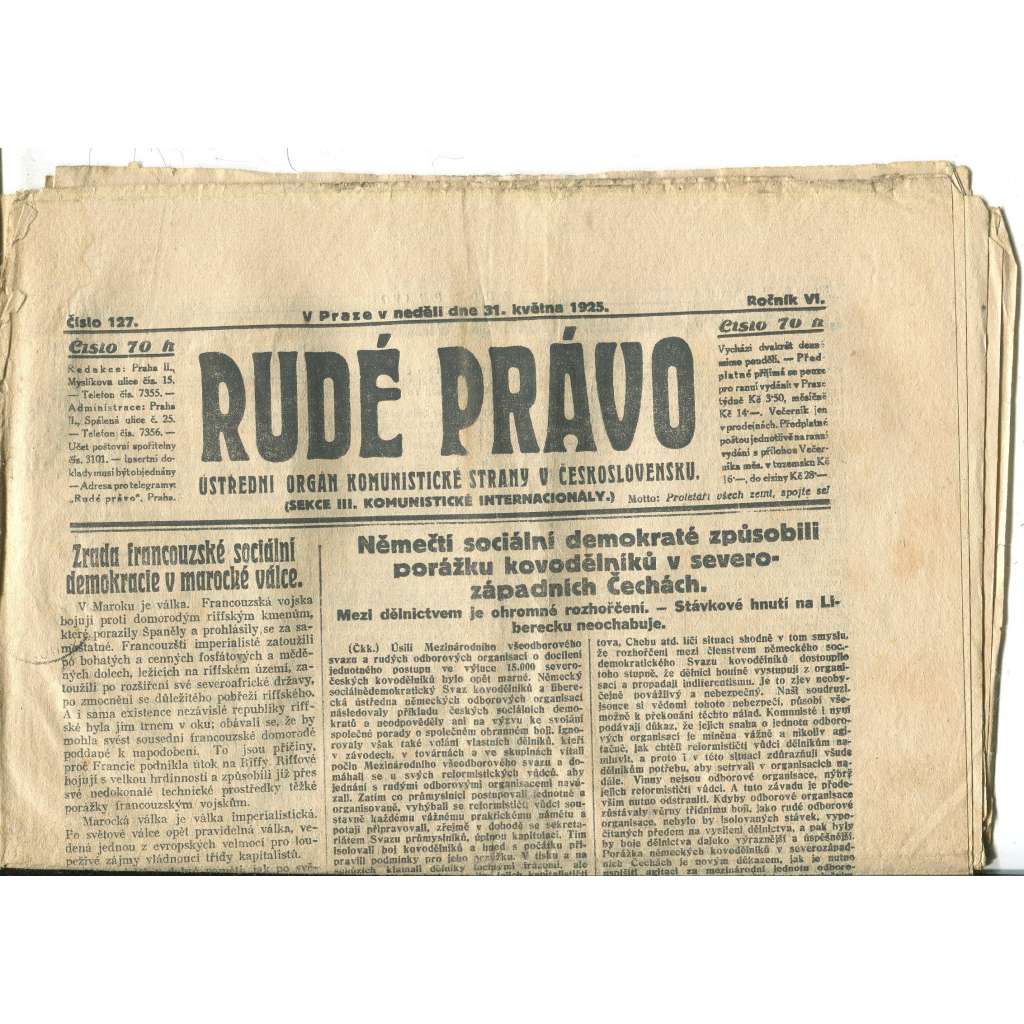 Rudé právo, ročník VI., číslo 127/1925 - staré noviny - [komunisté, komunismus]