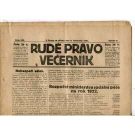 Rudé právo Večerník, ročník II., číslo 254/1921 - staré noviny - [komunisté, komunismus]