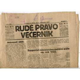 Rudé právo Večerník, ročník II., číslo 254/1921 - staré noviny - [komunisté, komunismus]