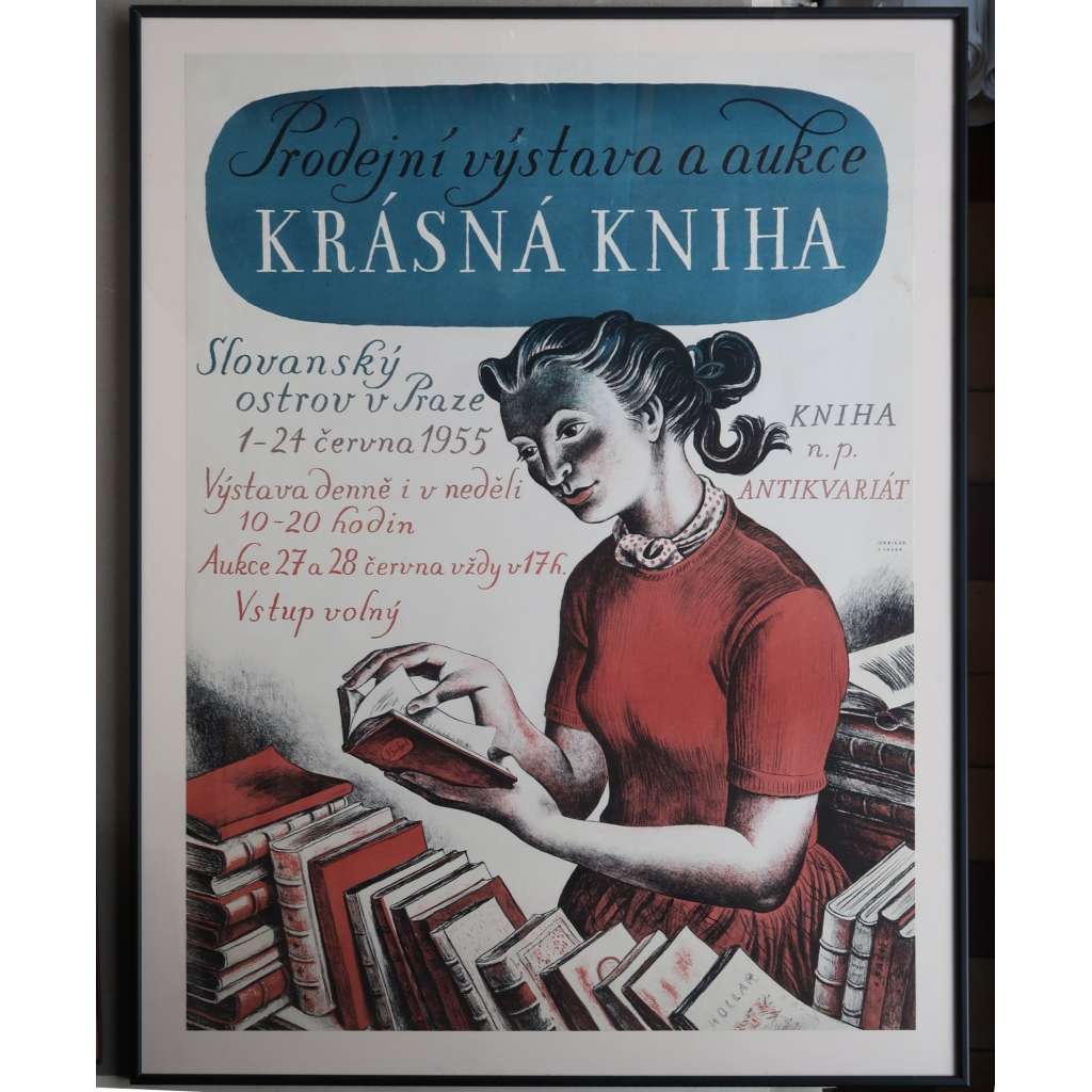 KRÁSNÁ KNIHA 1955 - PLAKÁT Cyril BOUDA (barevná litografie - obří formát A1)