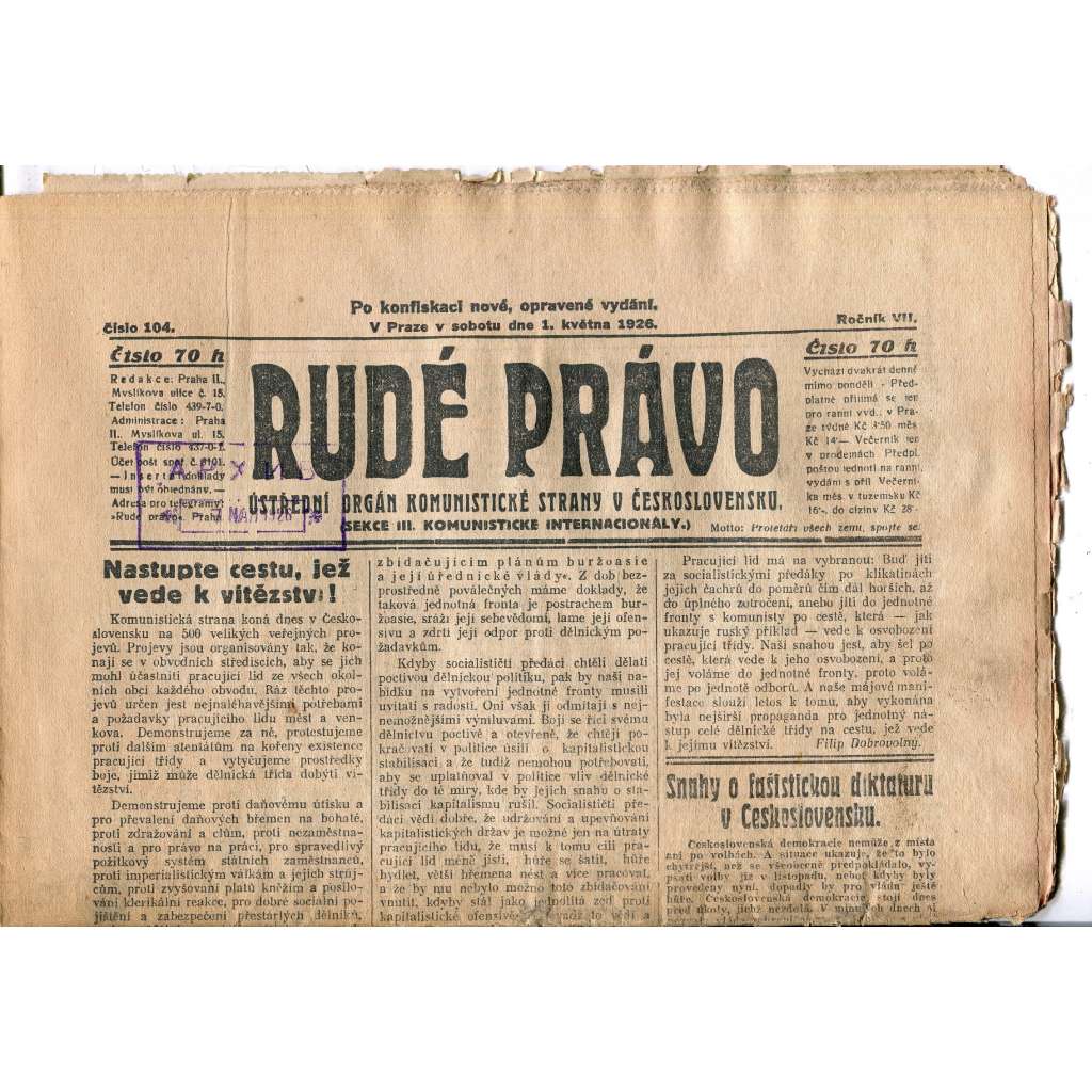 Rudé právo, ročník VII., číslo 104/1926 - staré noviny - [komunisté, komunismus]