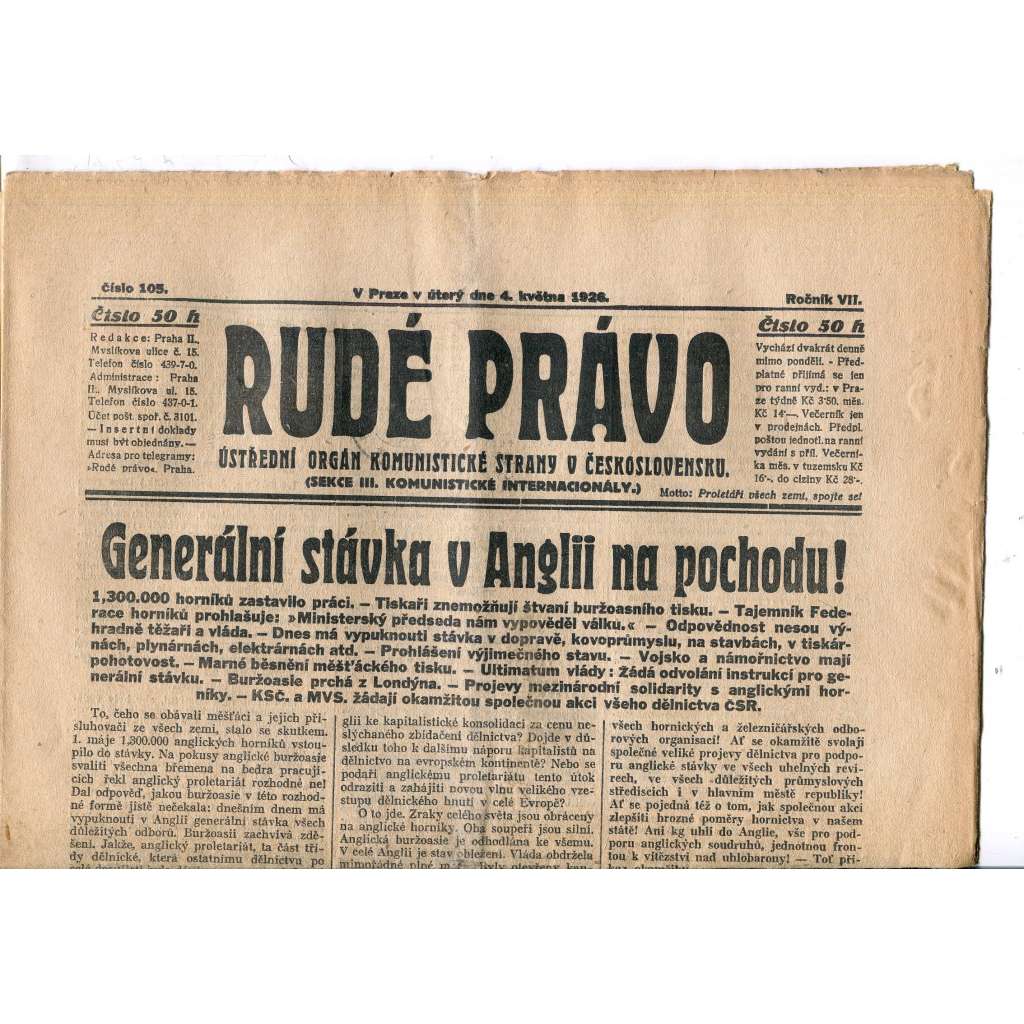Rudé právo, ročník VII., číslo 105/1926 - staré noviny - [komunisté, komunismus]