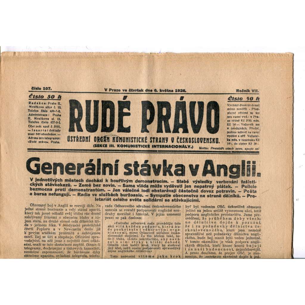Rudé právo, ročník VII., číslo 107/1926 - staré noviny - [komunisté, komunismus]