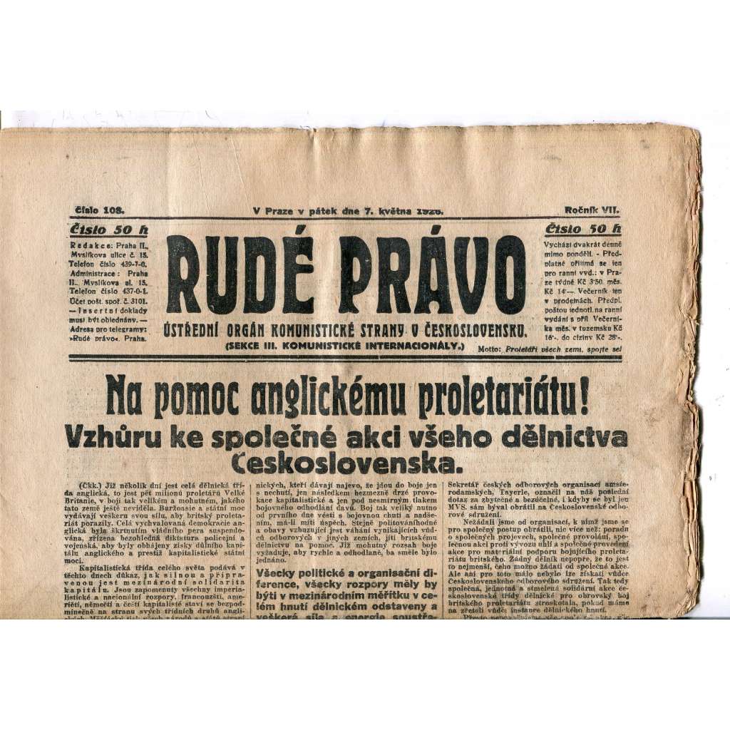 Rudé právo, ročník VII., číslo 108/1926 - staré noviny - [komunisté, komunismus]