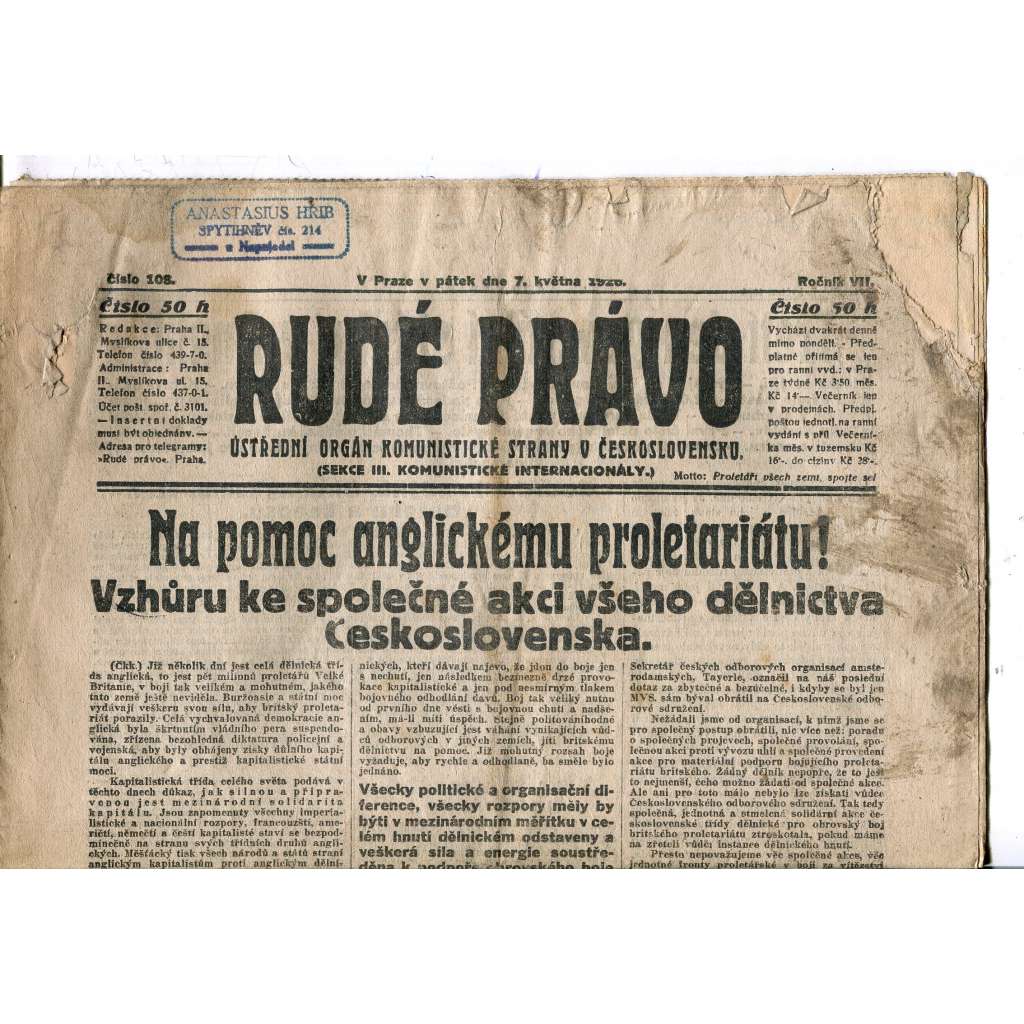 Rudé právo, ročník VII., číslo 108/1926 - staré noviny - [komunisté, komunismus]