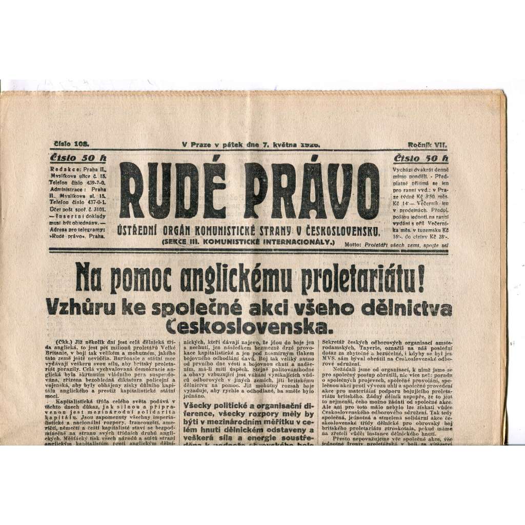 Rudé právo, ročník VII., číslo 108/1926 - staré noviny - [komunisté, komunismus]