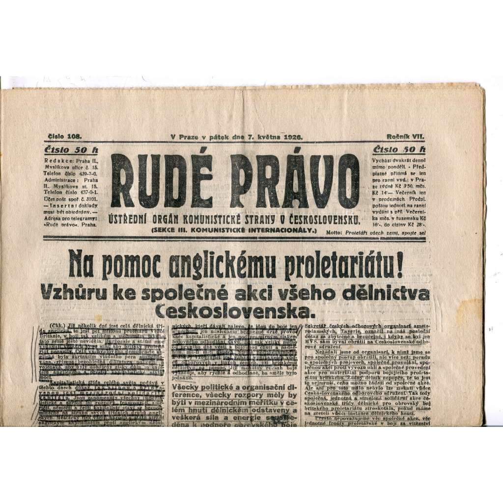 Rudé právo, ročník VII., číslo 108/1926 - staré noviny - [komunisté, komunismus]