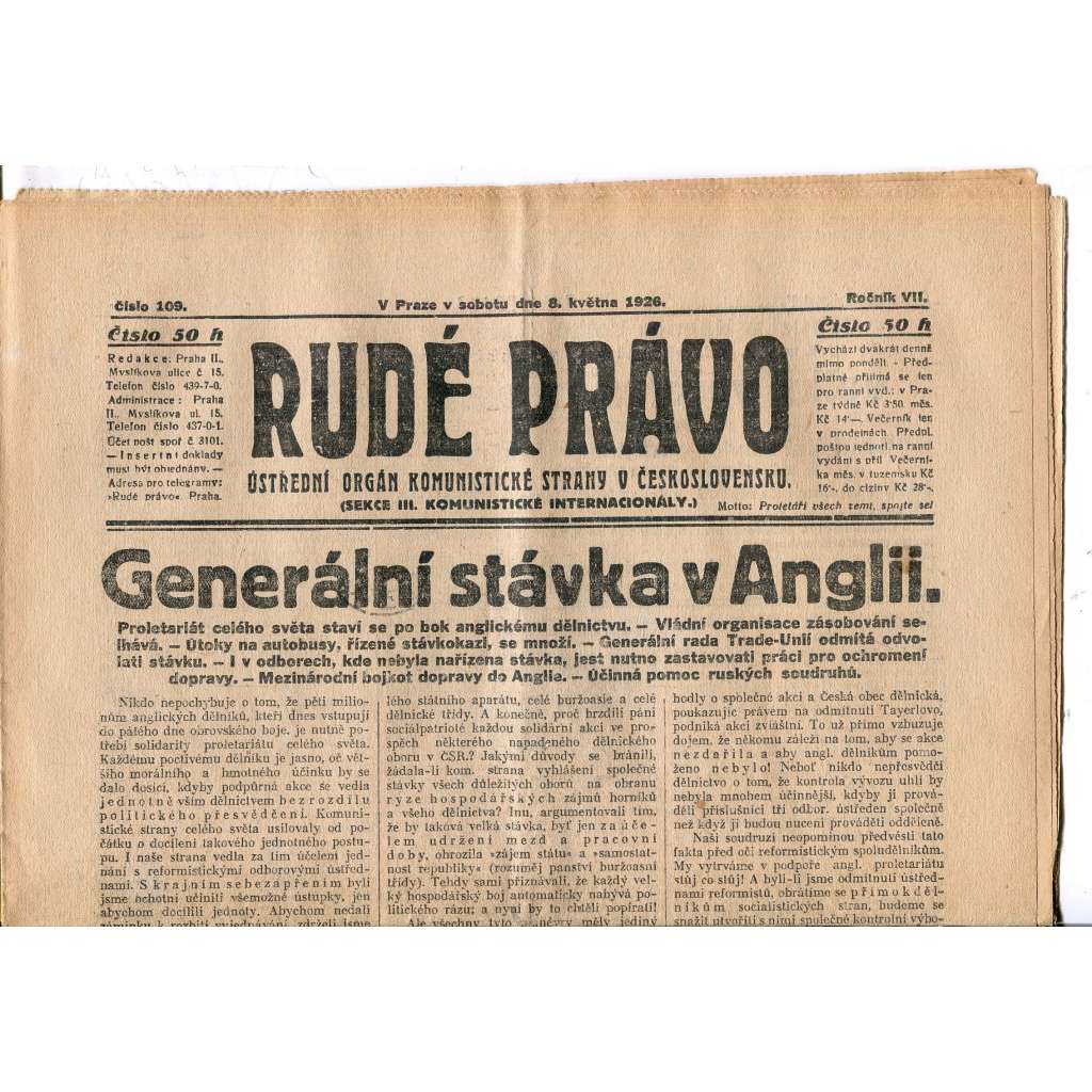 Rudé právo, ročník VII., číslo 109/1926 - staré noviny - [komunisté, komunismus]