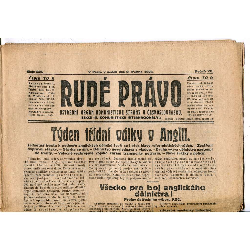 Rudé právo, ročník VII., číslo 110/1926 - staré noviny - [komunisté, komunismus]