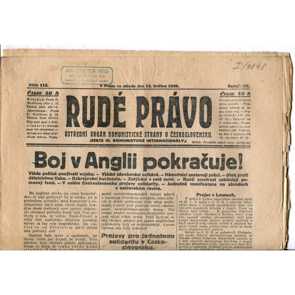 Rudé právo, ročník VII., číslo 112/1926 - staré noviny - [komunisté, komunismus]