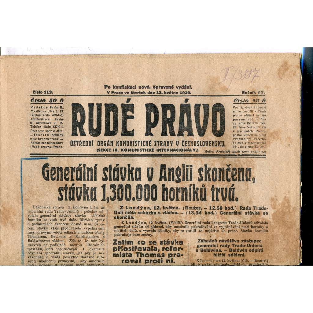 Rudé právo, ročník VII., číslo 113/1926 - staré noviny - [komunisté, komunismus]
