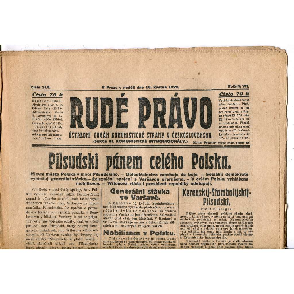 Rudé právo, ročník VII., číslo 116/1926 - staré noviny - [komunisté, komunismus]