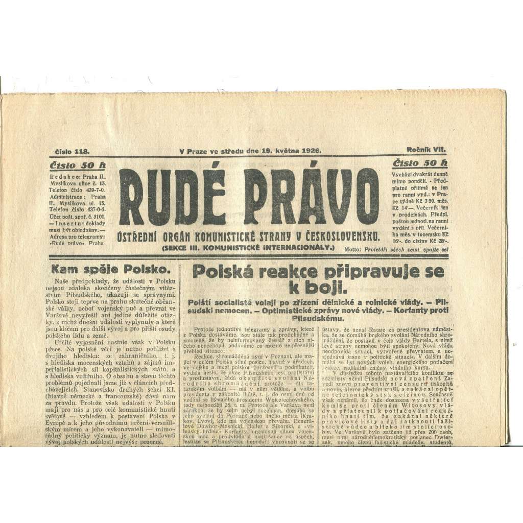 Rudé právo, ročník VII., číslo 118/1926 - staré noviny - [komunisté, komunismus]