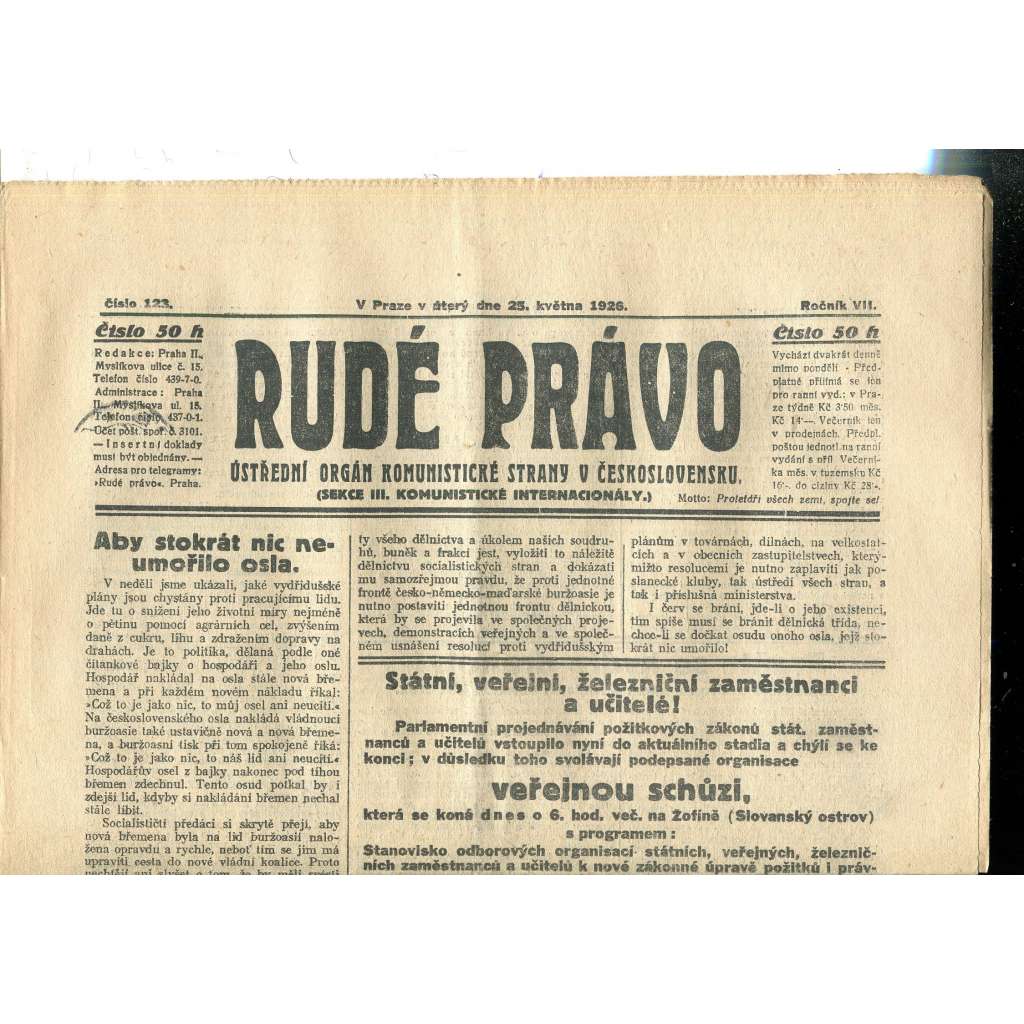 Rudé právo, ročník VII., číslo 123/1926 - staré noviny - [komunisté, komunismus]